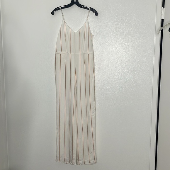 Anthropologie The Essential White Striped Linen Blend Crop Jumpsuit Size 2 - Picture 3 of 8